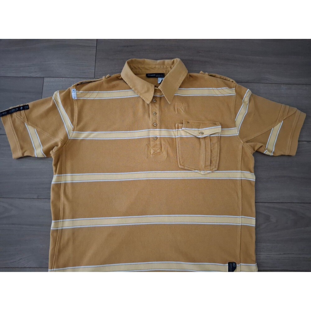 Vintage Rocawear Polo Shirt, Men's 2XL, Brown Tan Stripes, 100% Cotton - Picture 3 of 9
